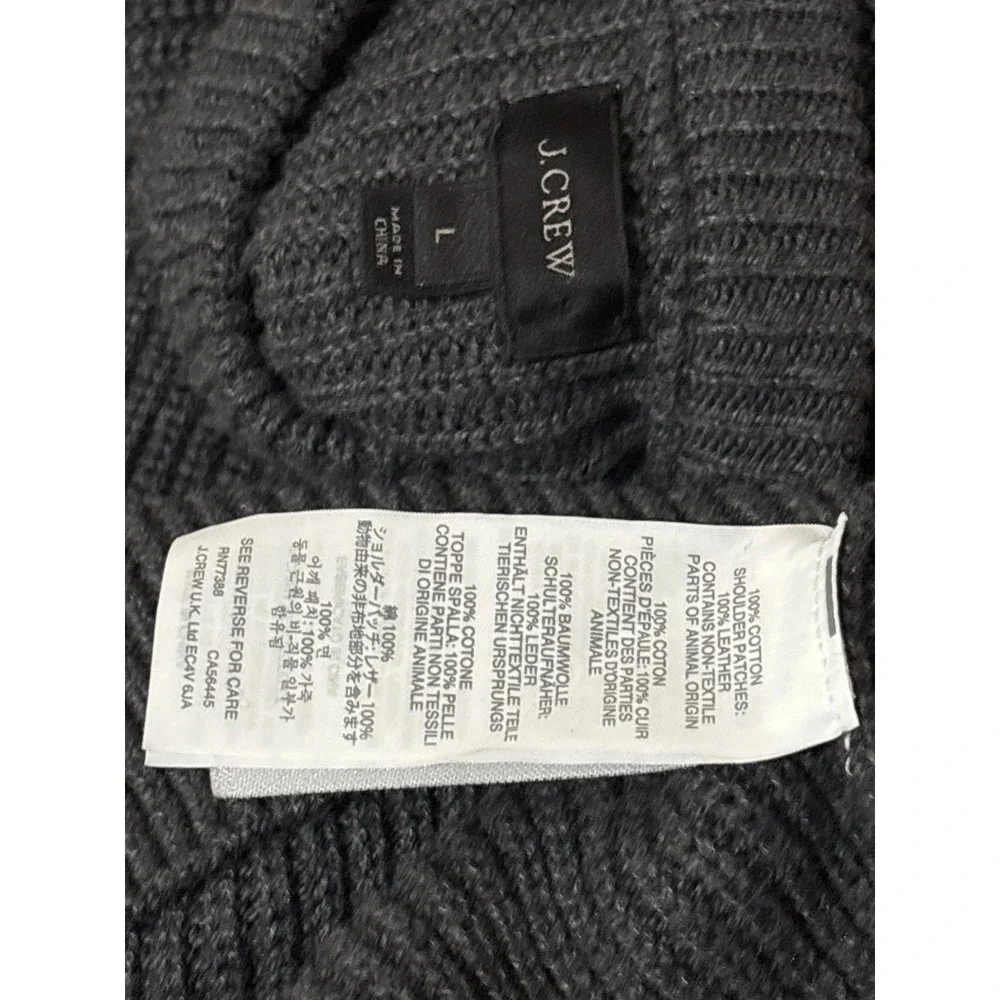 J. Crew Men's Crew Neck Cotton Dark Gray Suede Shoulder Patches Sweater Size L